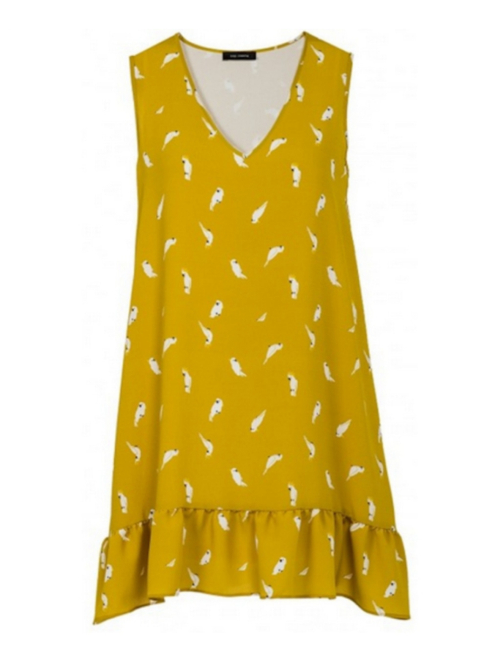 Cop.Copine "Vintala" Mustard Yellow Cockatoo Bird Print Dress 36 US 4/6 S